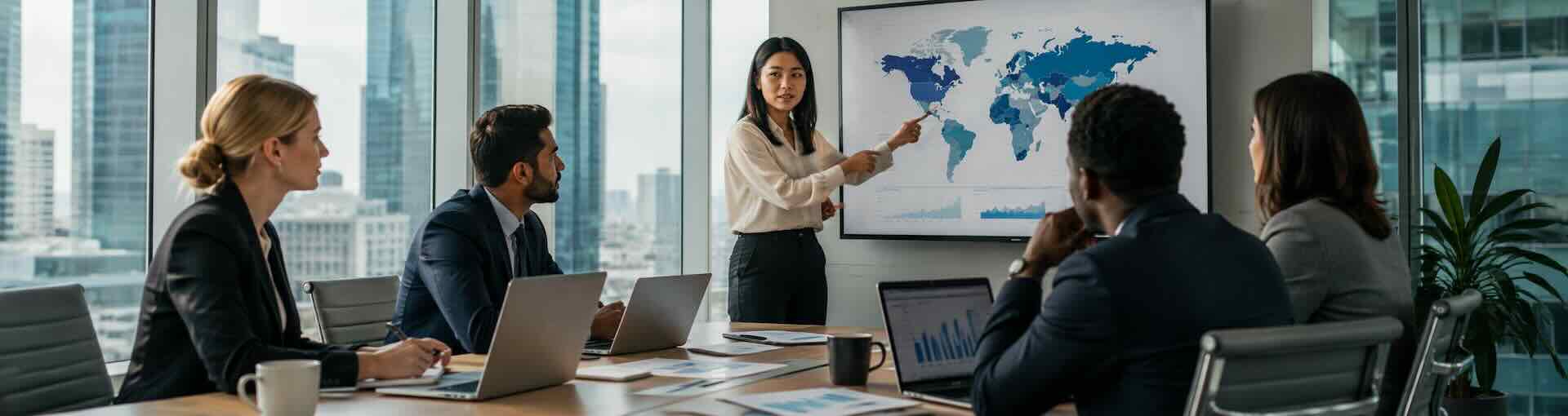 Documentary photograph representing the Global Business sector at work. Real setting, natural light, mid-activity.
