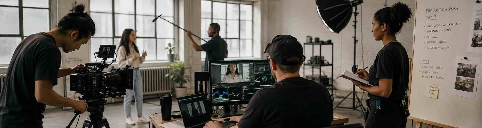 Documentary photograph representing the Media and Entertainment sector at work. Real setting, natural light, mid-activity.